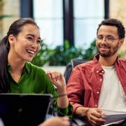 young people talking at a lobby