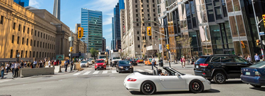 Cars and pedestrians in a city street