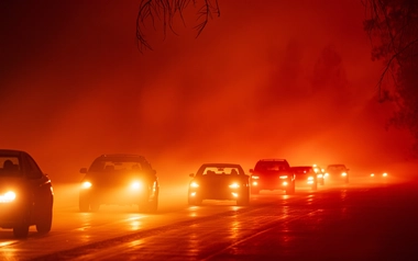 Cars Escaping a Wildfire