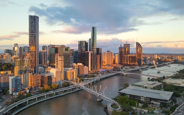Top view of Brisbane river and skyline