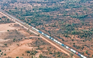 Aerial view of The Ghan Train in the Northern Territory of Australia
