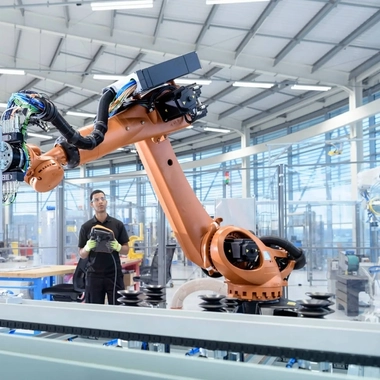 An articulated industrial robot used in automated manufacturing