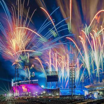  colorful fireworks in a stadium