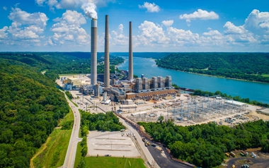 Aerial view of coal-fired power plant on the Ohio River.