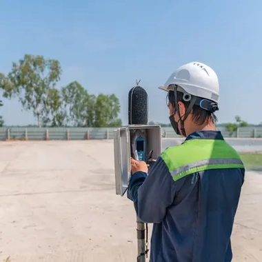 acoustic specialist handling noise monitoring equipment