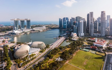 Singapore Skyline Marina Bay Ariel View