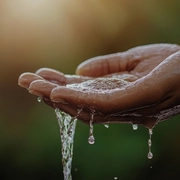 Hand holding flowing water