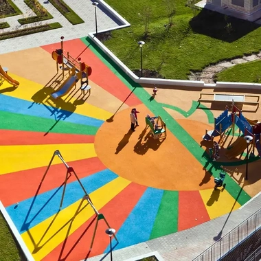 aerial view of a colorful kids playground