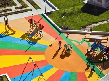 aerial view of a colorful kids playgound