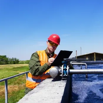 Water engineer inspecting water quality 