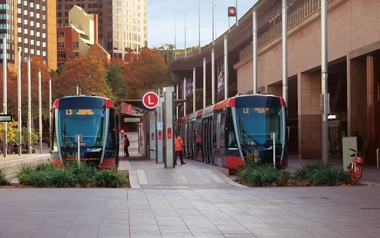 Streetscape outside Circular quay light rail station