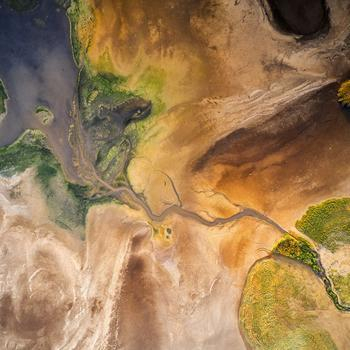 aerial view of a dry lake