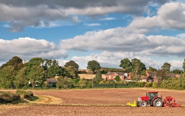 red tractor on a farm