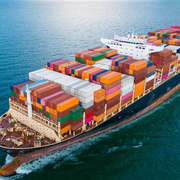 Aerial View of Large Container Ship Sailing on Open Sea
