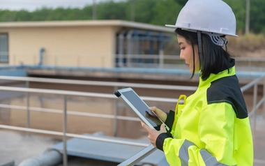 Engineer working at wastewater plant