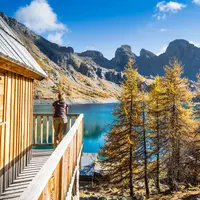 man in a cabin at the Alps