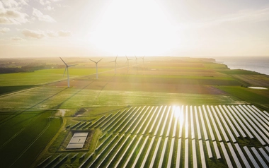 Wind turbines and solar panels farm