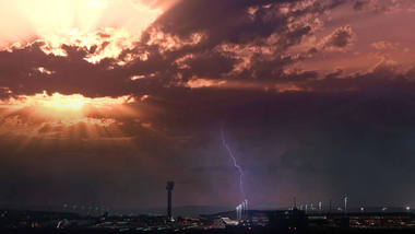 Lightning strike at sunset