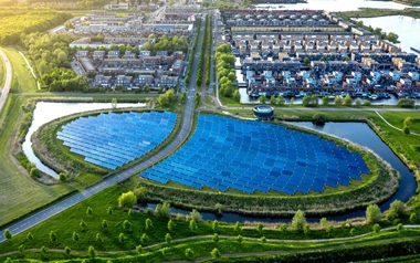 Solar panels near a housing community