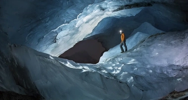 man in an ice cave