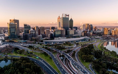 view of highway against city skyline