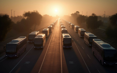 Fleet of bus traveling through a highway