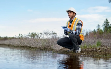 Marine biologist analysing water