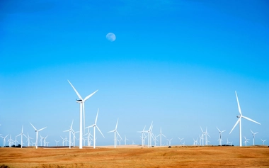 Wind turbines on a wind farm, showcasing GHD’s construction management services for Aula Energy’s renewable energy project.