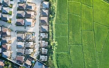 aerial view of a green field