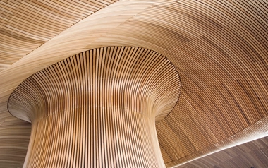 Wood slat design pillar ceiling