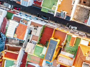 aerial view of colourful sustainable communities