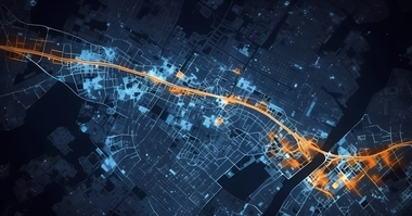Digital city map visualisation showing GIS data networks and infrastructure connections