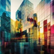 city buildings with colorful reflections