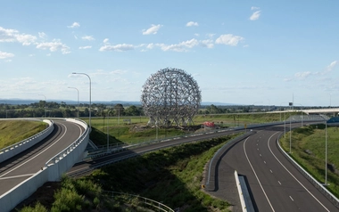 Great Emu in the Sky sculpture beside the M12 motorway interchange