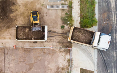 An aerial view of a construction site with construction equipment