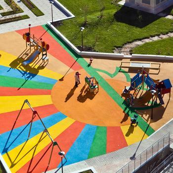 aerial view of a colorful playground