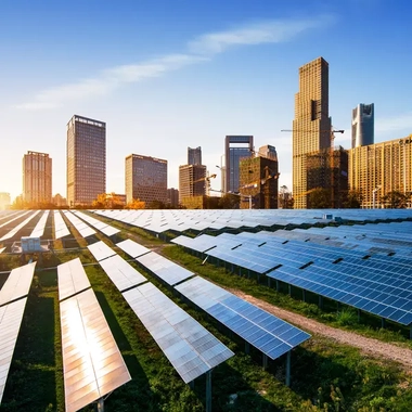 Solar panels in a sustainable city