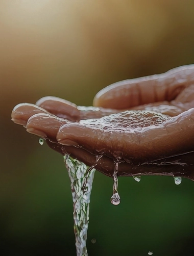 Hand holding flowing water