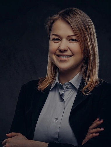 Corporate headshot on dark background w/ dark overlay