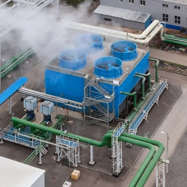 Industrial blue cooling tower