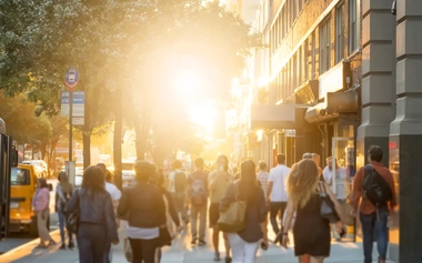 Diverse crowd of people walking on the street