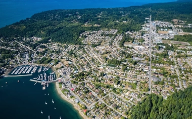 Aerial view of Gibsons sunshine coast