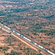 Aerial view of The Ghan Train in the Northern Territory of Australia