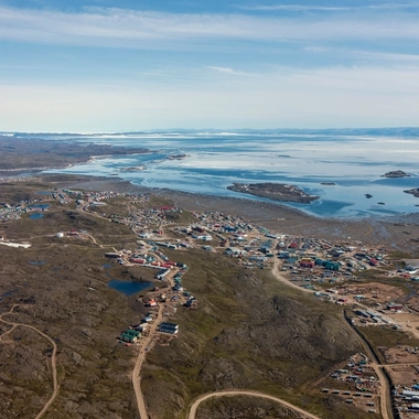 Aerial view of Village of Iqaluit Baffin Island. Canadian Arctic Nunavut