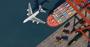 ship with containers at port