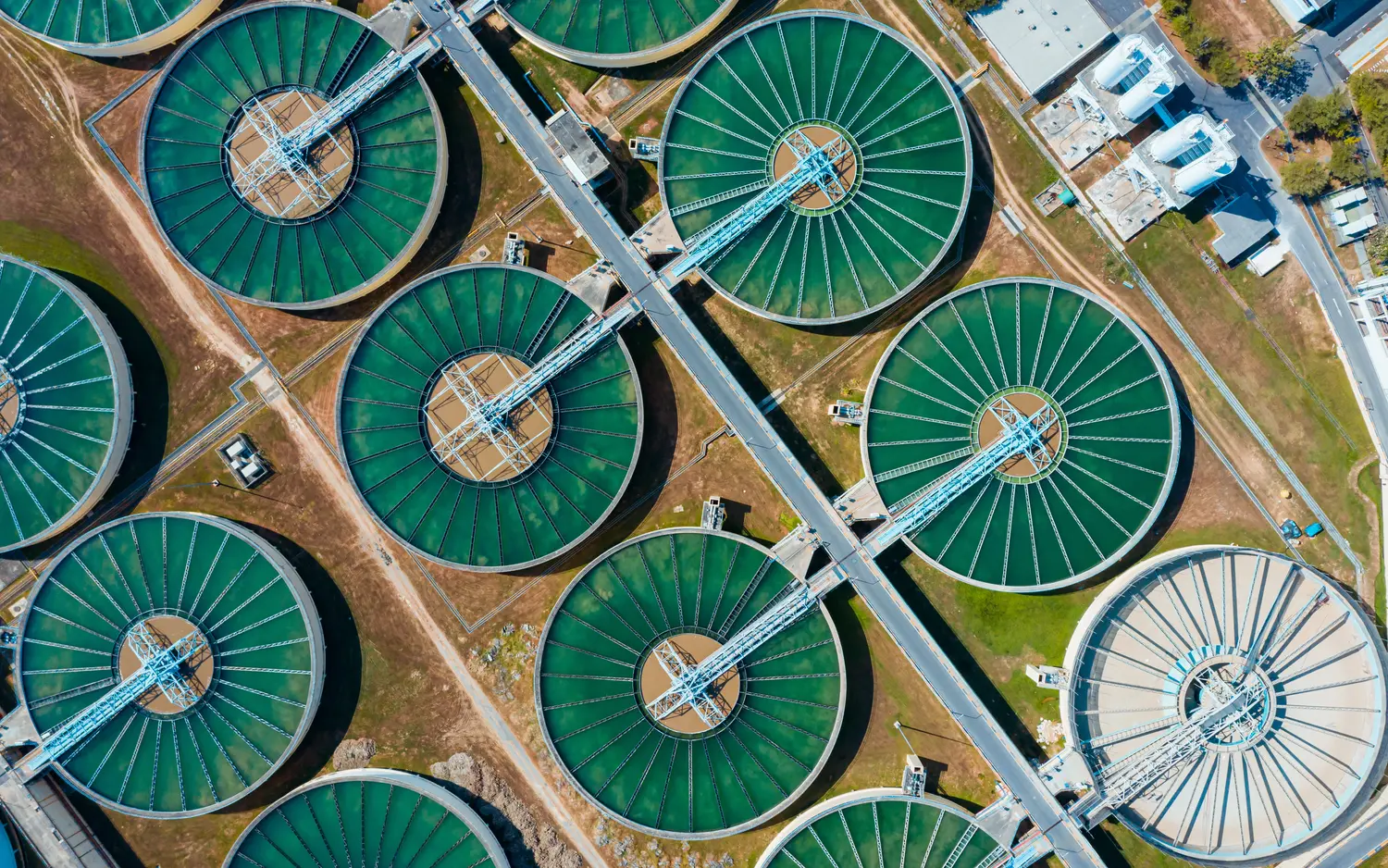 aerial view of a water treatment plant