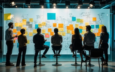 Team working together on a white board