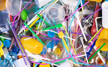 Plastic bottles and containers prepared for recycling