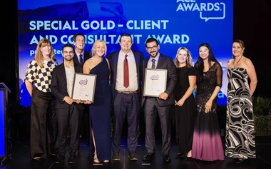 GHD and Tauranga City Council team celebrating gold award for digital innovation at ACE Awards.