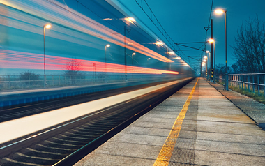 Speeding train at night